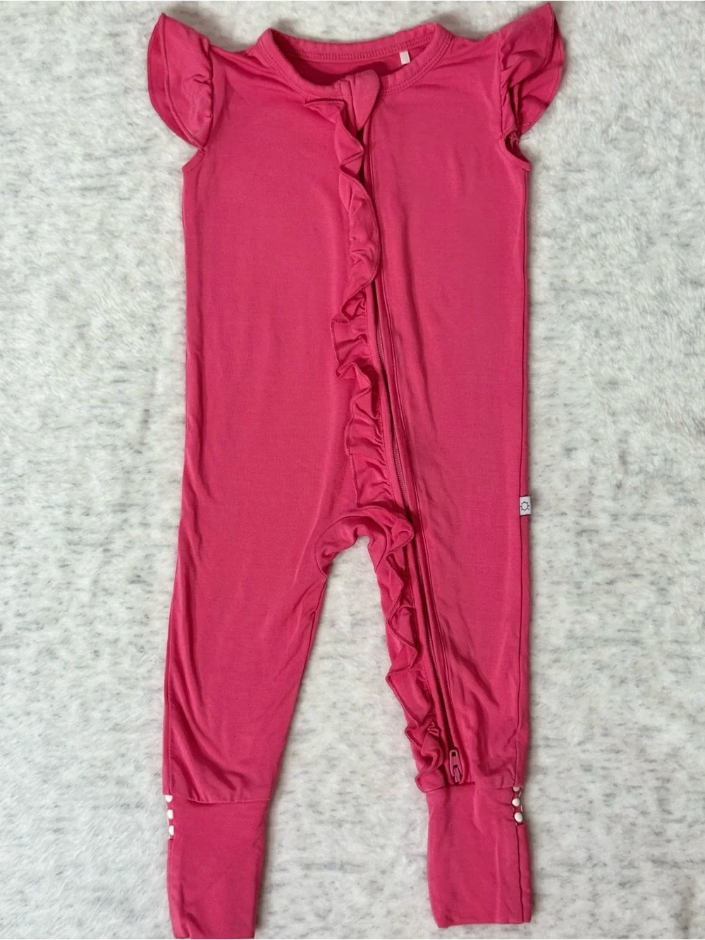 Three Coastal Babies Raspberry Pink Ruffle Bamboo Zip Sleeper 0-3M Convertible
